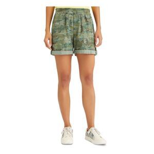 SANCTUARY Womens Green Pocketed Pull-on Style Roll-tab Hems High Waist Shorts 25
